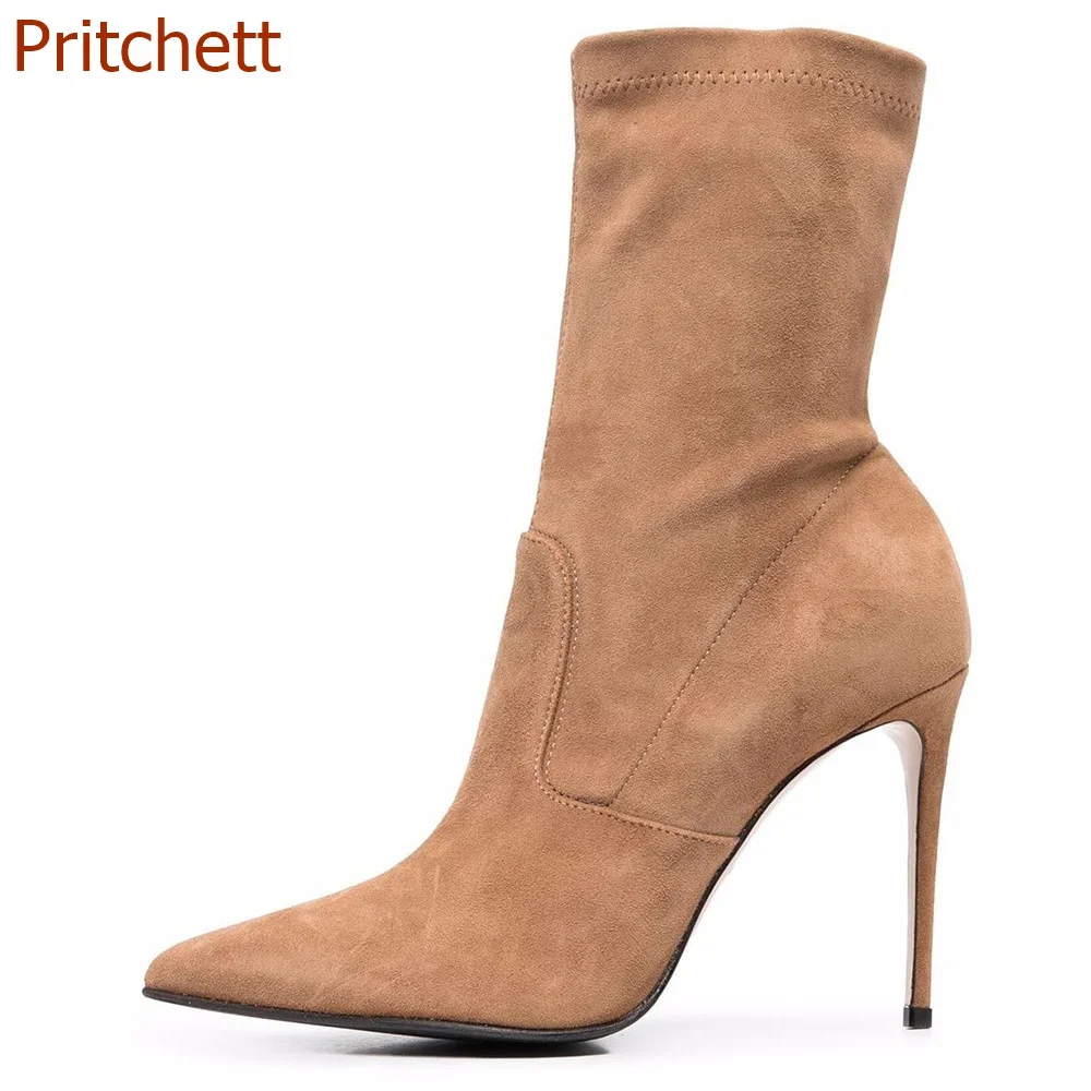 

Pointed Toe Stiletto Heels Women Boots Short Boots Solid Slip On Corduroy Autumn Winter Fashion New Arrivals Party Women Shoes