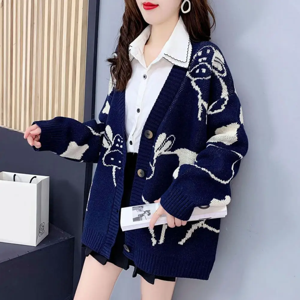 Women Winter Fall Sweater Coat Contrast Color Print Knitted Thickened Elastic Loose V Neck Single-breasted Women Cardigan
Women Winter Fall Sweater Coat Contrast Color Print Knitted Thickened Elastic Loose V Neck Single-breasted Women Cardigan