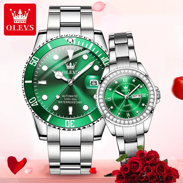 OLEVS-Montre à quartz étanche pour couple romantique, date Shoous, montres pour hommes et femmes, cadeau de luxe original, marque 1