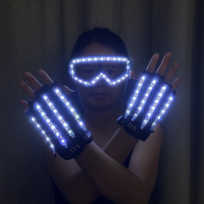 

Festival Party LED Gloves Glowing Glasses Nightclub Stage Performance DJ Fluorescent Dancing Lights Costume Props Men Women
