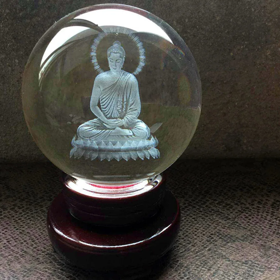 

GOOD LUCK Тайланд индийский домашний буддизм эффективный покровитель Бог сакамуни Будда фэн-шуй талисман 3D хрустальный шар статуя