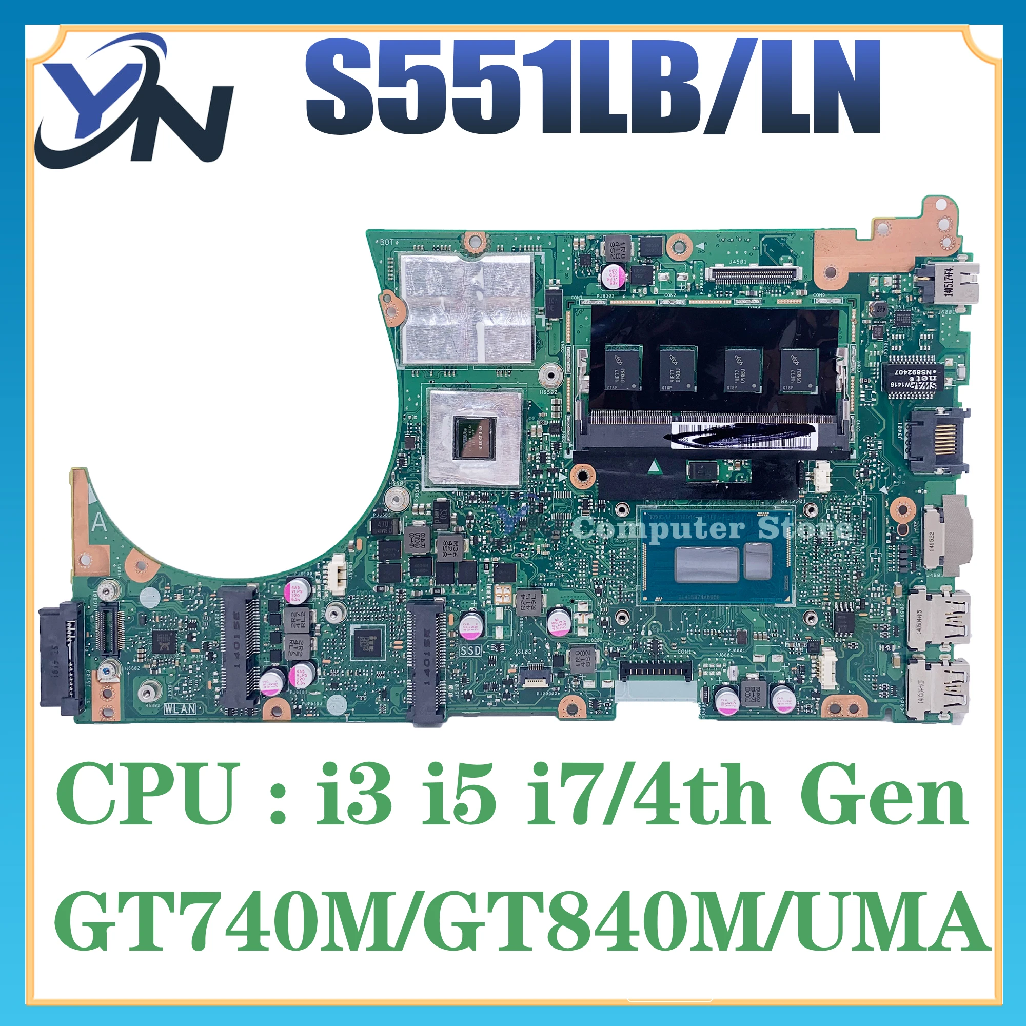 

Notebook S551LN Mainboard For ASUS S551L S551LB R553L S551LA 0Laptop Motherboard I3 I5 I7 4GB/RAM UMA/GT740M/GT840M 100% Test ОК