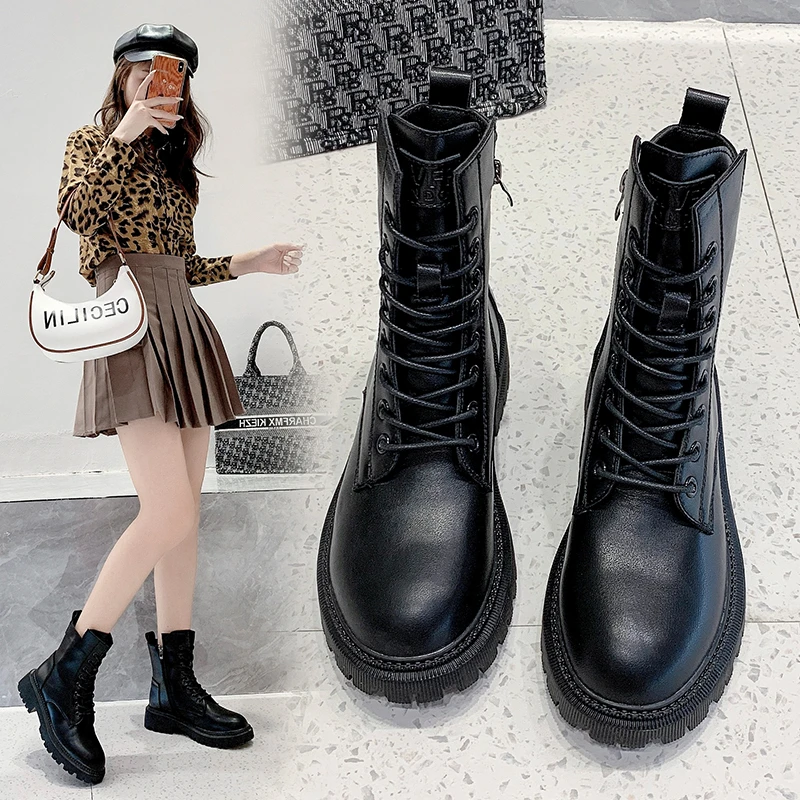 

short Boots British Style Women 2021 Fashion New Autumn and Winter Thick-soled Comfortable Short Boots Mid-tube Boots Women