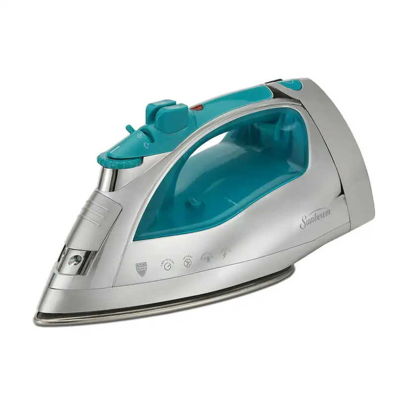 

1400W Steammaster Steam Iron with Shot of Steam Feature and Retractable Cord, Chrome and Teal Finish