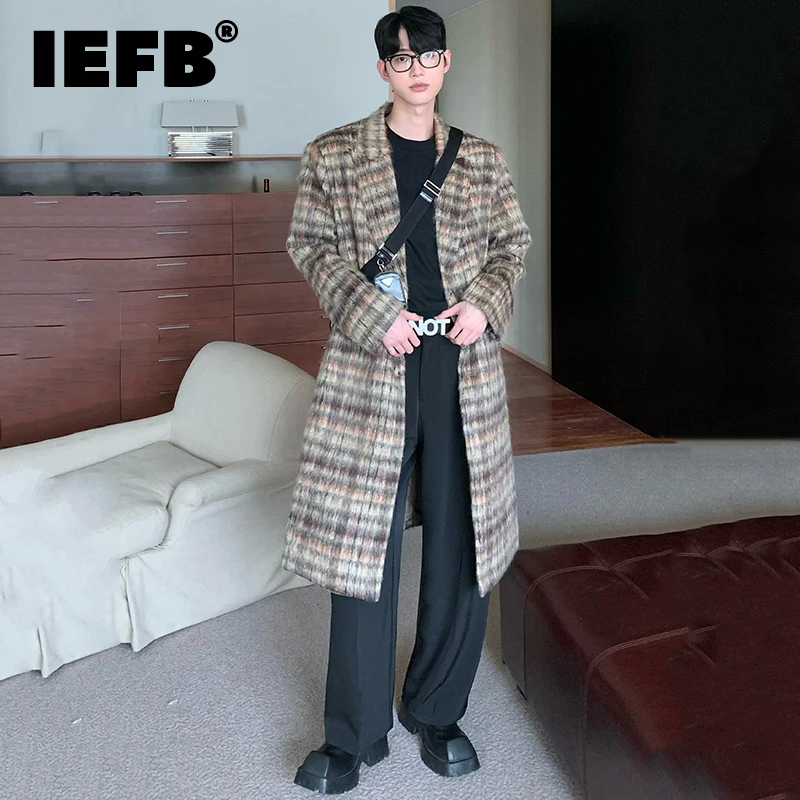 IEFB Vintage Men Woolen Long Coat Niche Checkered Color Contrast Color Wool Overcoat Autumn Winter Male Over Knee Jackets 9C2484
IEFB Vintage Men Woolen Long Coat Niche Checkered Color Contrast Color Wool Overcoat Autumn Winter Male Over Knee Jackets 9C2484