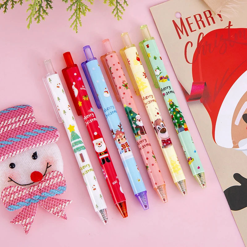 

1/6Pcs Christmas Cartoon Gel Pens 0.5mm Black Ink Retractable Pen For Writing Signature Pens School Office Supplies Kids Gifts