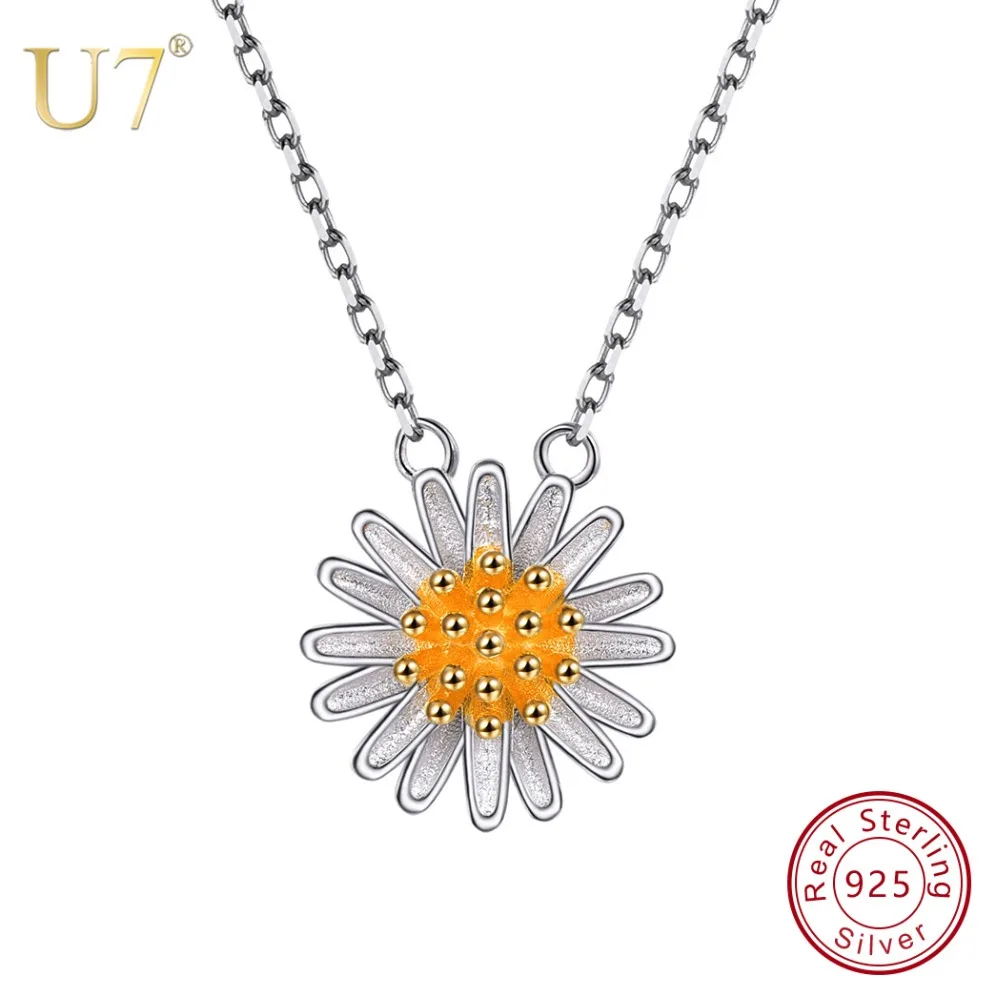 U7 925 Sterling Silver Two Tone Flowers Daisy Pendant & Chain Valentine's Day Gifts For Women Jewelry Necklace SC42
U7 925 Sterling Silver Two Tone Flowers Daisy Pendant & Chain Valentine's Day Gifts For Women Jewelry Necklace SC42