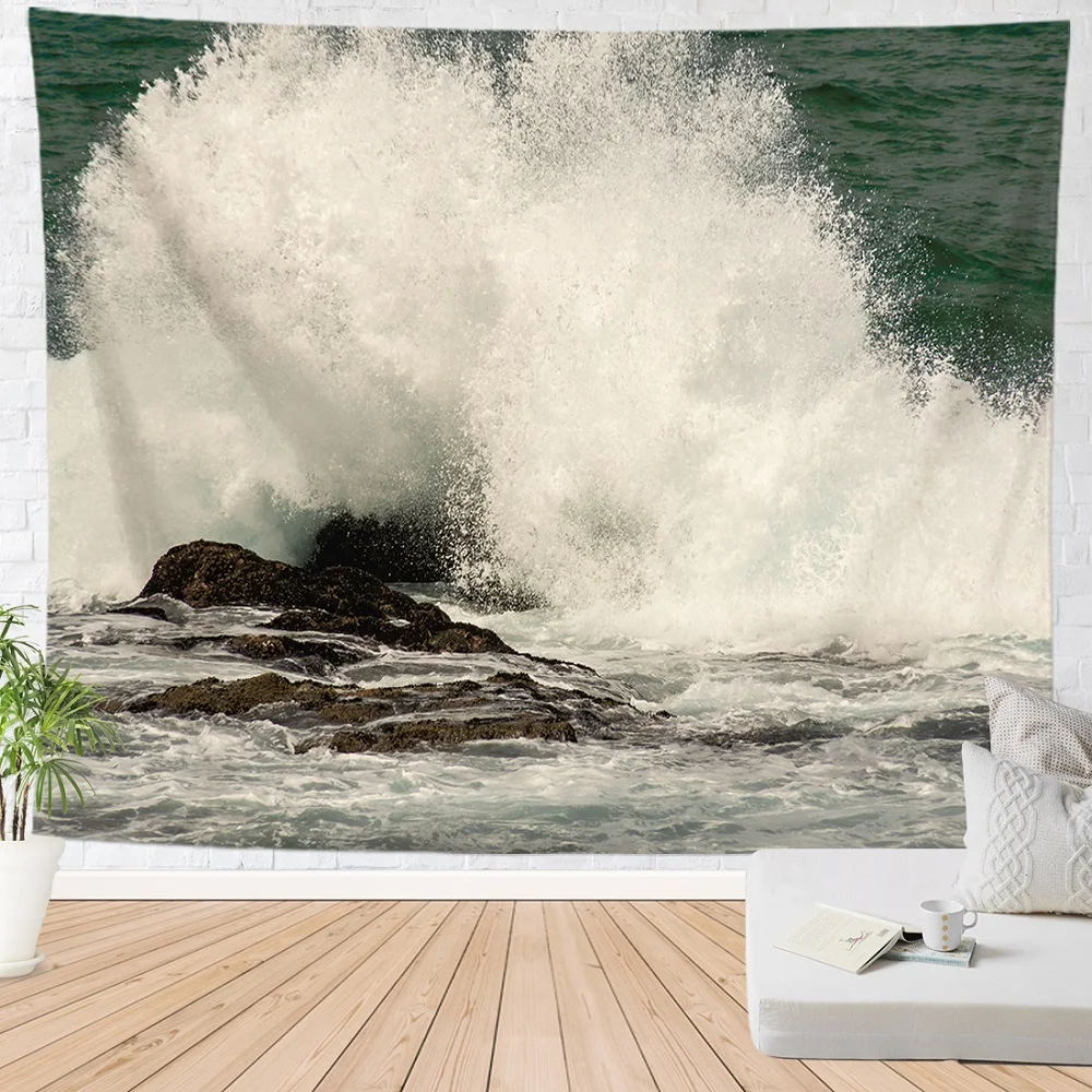 

Blue Ocean Tapestry Sea Waves Water Splash Surfing Nature Seascape Tapestries Bedroom Living Room Dorm Home Decor Wall Hanging