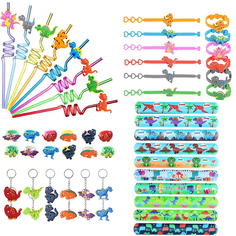 

Cartoon Dinosaur Clap Bracelet Straw Keychain for Kids Dinosaur Theme Birthday Party Favors Boys Girls Toys Gifts