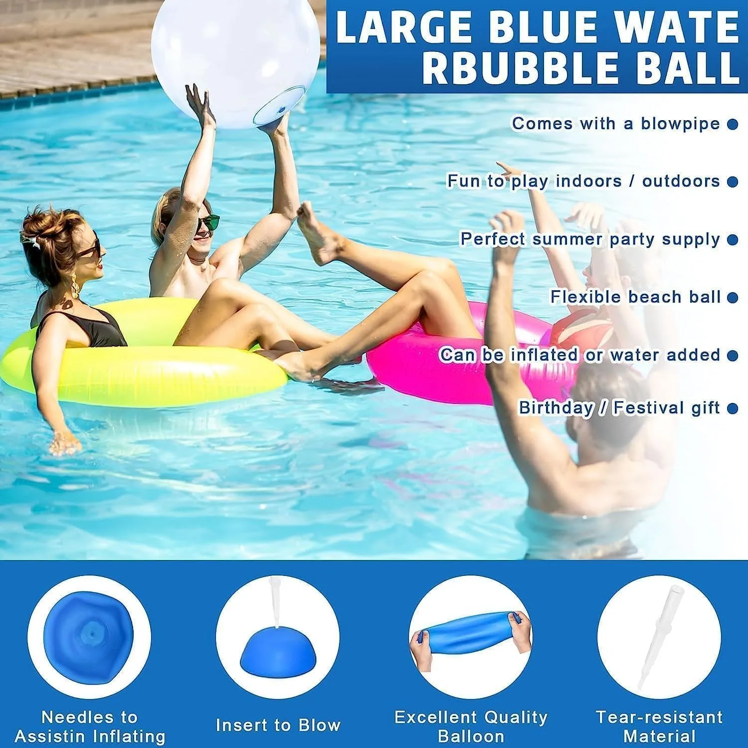 Super Magic Bubble Balls, Inflatable Water Ball, Transparent Bouncy Balloons, Water Fun for Outdoor Play,Pool party gift Super Magic Bubble Balls, Inflatable Water Ball, Transparent Bouncy Balloons, Water Fun for Outdoor Play,Pool party gift