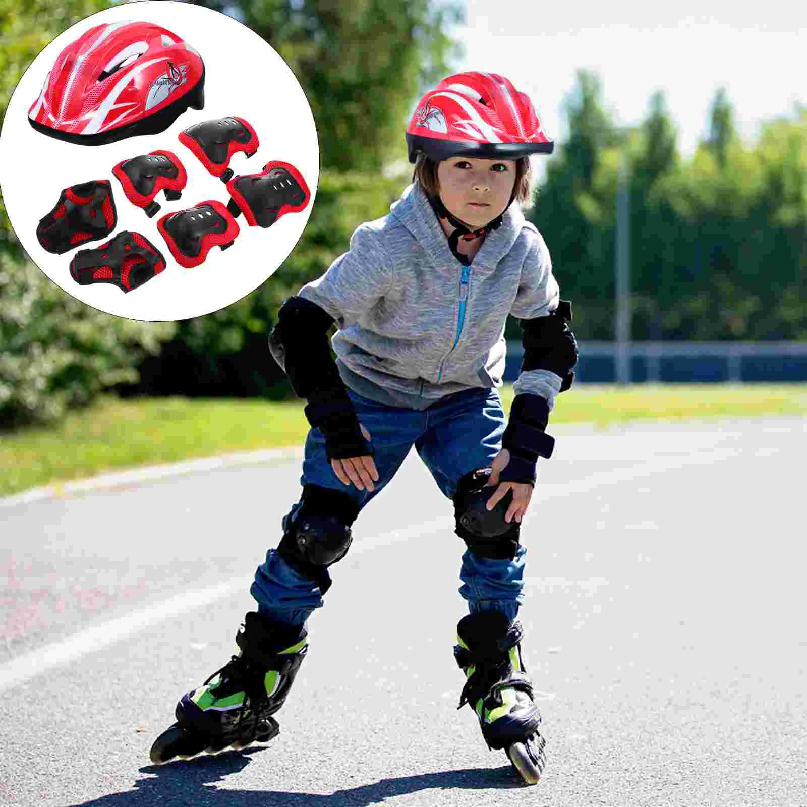 

7Pcs/Set Kids Roller Skating Protective Gear Absorbent Helmet Knee Elbow Wrist Pads For Bicycle Cycling Skateboard Scooter