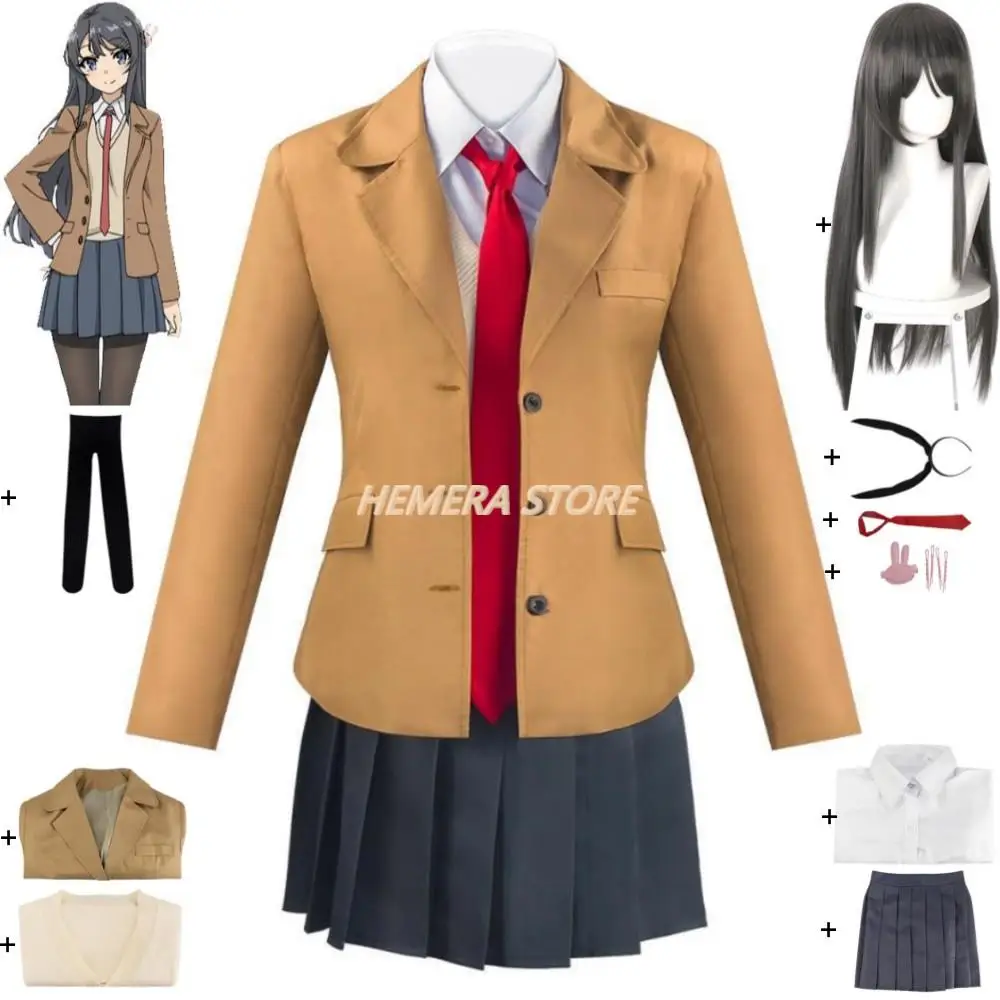 

Sakurajima Mai Rascal Does Not Dream Of Bunny Girl Senpai Anime Cosplay Costume Wig School JK Uniform Halloween Role Play Suit