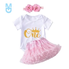 

New 6-24M Baby Girls Tutu Clothes Set White Bodysuit Pettiskirt Birthday Outfits Infant 1st Party With Headband Suit for Baby G