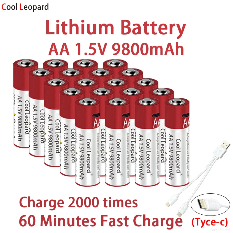 CooI Leopard 2023 The New 1.5V AA 9800mah 1.5V USB Rechargeable Battery Is Used For Clock Toy MP3 Player Thermometer Keyboard.
CooI Leopard 2023 The New 1.5V AA 9800mah 1.5V USB Rechargeable Battery Is Used For Clock Toy MP3 Player Thermometer Keyboard.