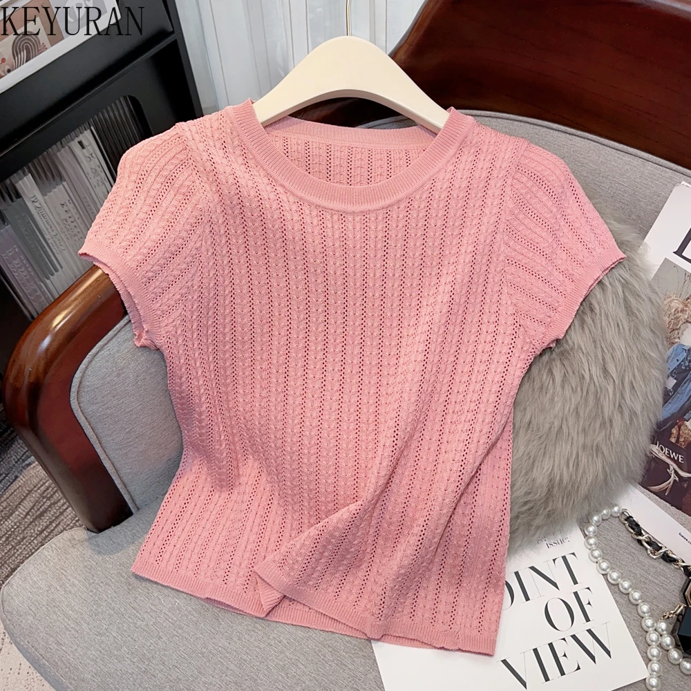 Корейская вязаная футболка из ледяного шелка с перфорацией, Женский Нежный Стильный короткий топ с коротким рукавом, лето 2024
Корейская вязаная футболка из ледяного шелка с перфорацией, Женский Нежный Стильный короткий топ с коротким рукавом, лето 2024