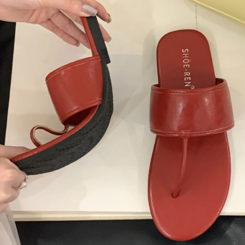 T-tied Soft Leather Flat Sandals Female Pointed Toe Clip Toe Flip-flops Summer Fashion Comfortable Non-slip Vacation Beach Shoes 25 Sa0bd2b4361464fe58cf73cc63add01116