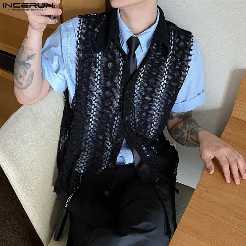 INCERUN Tops 2023 Korean Style Men Lace Hollowed See-through Blouse Casual Male Solid Well Fitting Sleeveless Lapel Shirts S-5XL
INCERUN Tops 2023 Korean Style Men Lace Hollowed See-through Blouse Casual Male Solid Well Fitting Sleeveless Lapel Shirts S-5XL