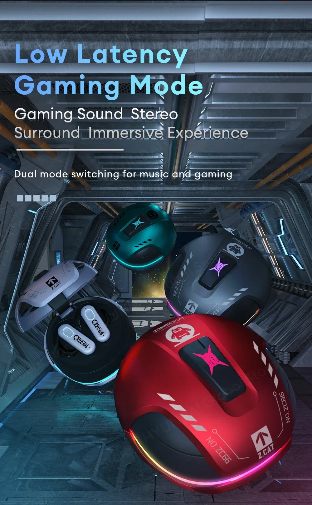 ZOMBIESCAT B5 RGB Light-in-Ear Earphones Wireless Bluetooth Earbuds ANC Active Noise Cancellation Headphones Gaming Low Latency ZOMBIESCAT B5 RGB Light in-Ear Earphones Wireless Bluetooth Earbuds ANC Active Noise Cancellation Headphones Gaming Low Latency