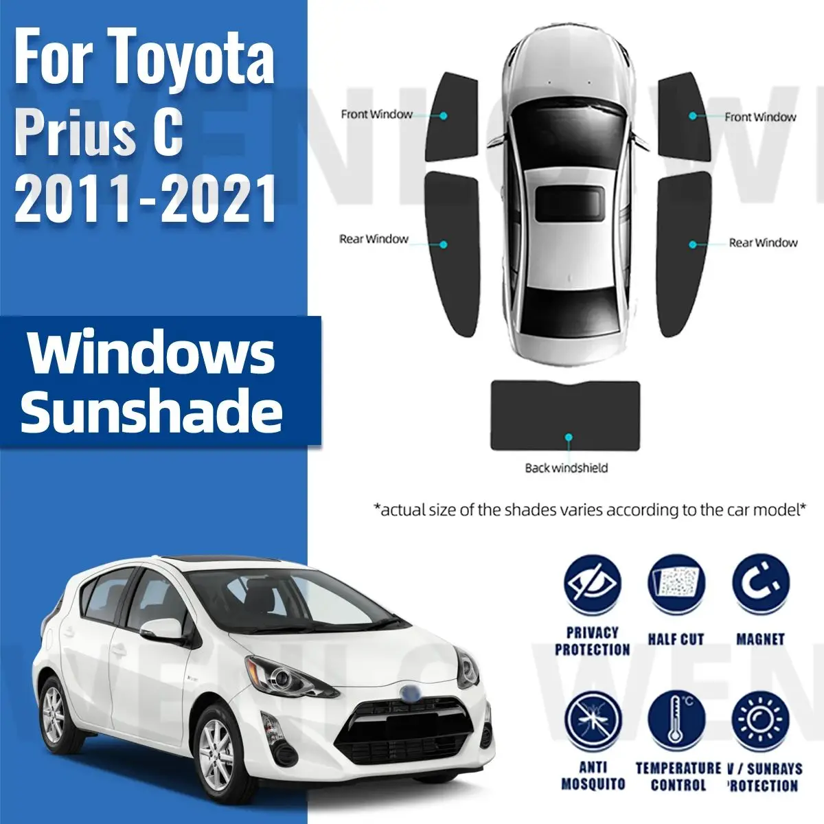 

For Toyota Prius C Aqua 2011-2021 Car Sunshade Shield Magnetic Front Windshield Frame Curtain Rear Side Window Sun Shades Visor