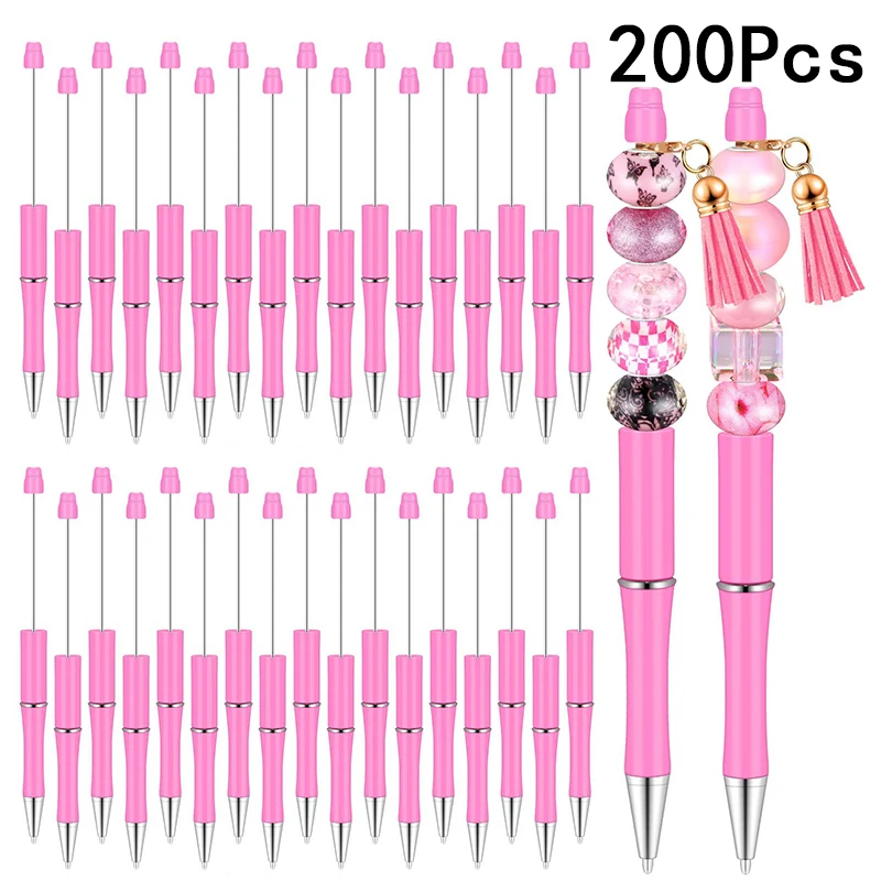 

200Pcs Plastic Beadable Pen Ballpoint Pens DIY Bead Gifts School Office Writing Signature Pens
