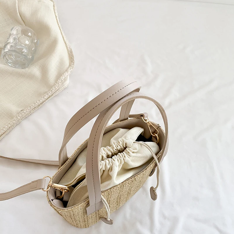 Knit Straw Bucket Tote - Woven Beach Travel Bag with Wrist Handle 24 Sa0c4749378d34de7986a72629ed3c1e3E