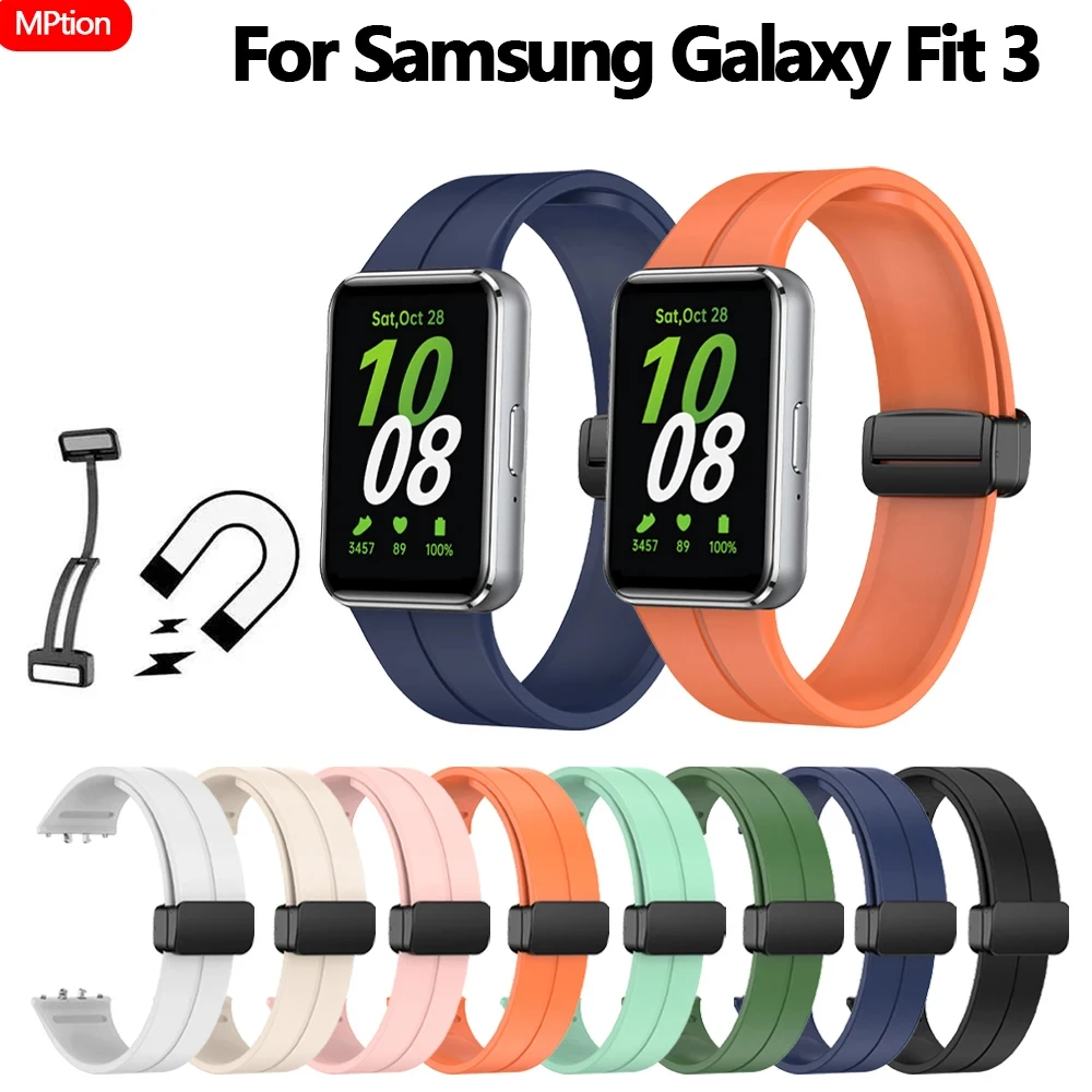 

Silicone Wrist Strap Soft Watch Band Sweatproof Magnetic Folding Clasp Replacement Watchband for Samsung Galaxy Fit 3 Strap