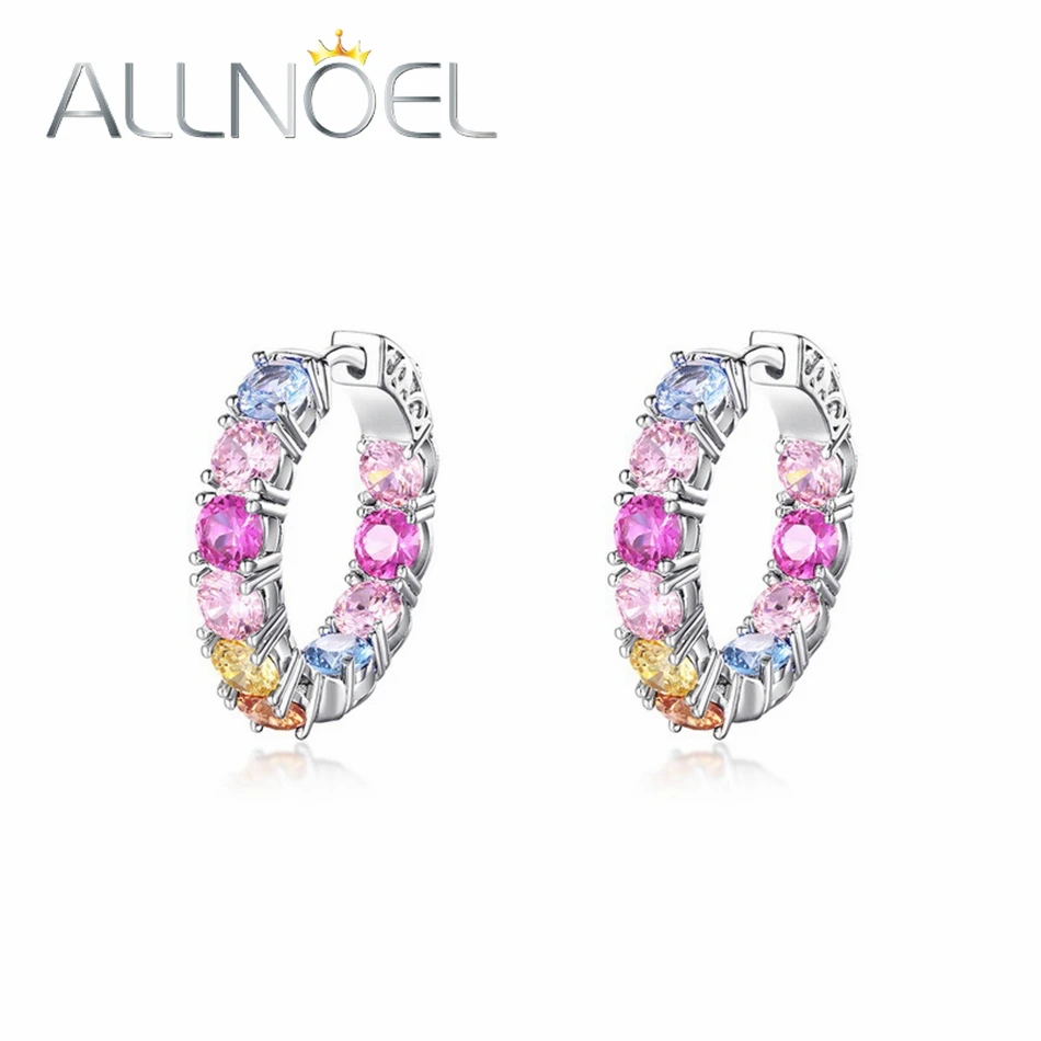 

ALLNOEL, серьги-кольца из стерлингового серебра 925 пробы, женские красочные серьги 4*4 мм, циркон, розовый драгоценный камень, классические ювелирные украшения, Свадебный юбилей подарок