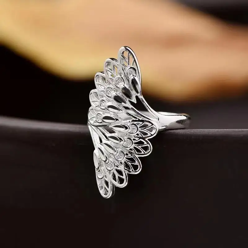 

990 Sterling Silver Female Ring Personality Exaggerated Opening Simple Fashion National Style Peacock Index Finger Ring