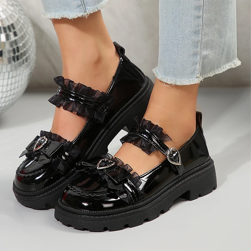 

Flats Platform Women Mary Jane Shoes Shallow Fashion Bow Loafer Shoes Spring New 2024 Dress Lolita Designer Cozy Femme Zapatos