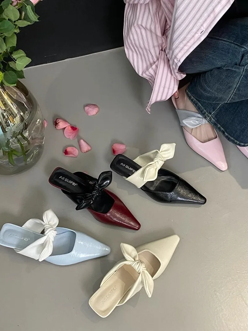Sweet Butterfly-knot Low-heeled Slippers Women Elegant Pointed Toe Slingback Slide Sandals Comfort Concise Designer Office Shoes 32 Sa0cb519affdf4e2c962beaaa1e665f55e