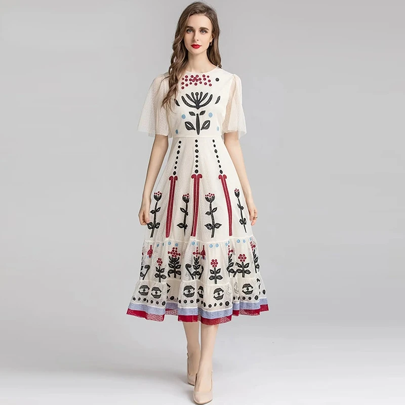 Elegant Dresses For Women 2023 Luxury Designer Evening Party Summer Flare sleeve Flower Embroidery polka dot Mesh Vintage Dress
Elegant Dresses For Women 2023 Luxury Designer Evening Party Summer Flare sleeve Flower Embroidery polka dot Mesh Vintage Dress
