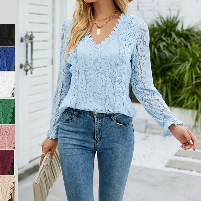 Lace Spliced V-Neck Long Sleeve Female Tops 2022 Autumn Winter Solid Color Fashion Elegant Hollow Out T-shirt Women's Clothing
Lace Spliced V-Neck Long Sleeve Female Tops 2022 Autumn Winter Solid Color Fashion Elegant Hollow Out T-shirt Women's Clothing