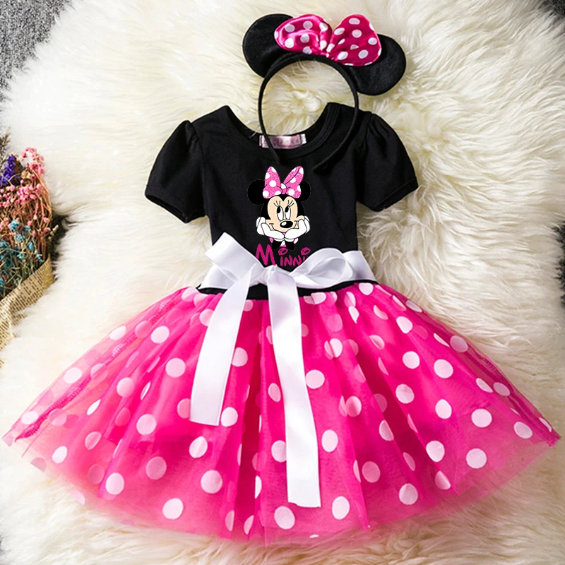 

Mickey Minnie Mouse Cartoon Kids Short Sleeve Polka Dot Princess Dress Party Baby Girls Clothes Cosplay Costumes 1-6Y