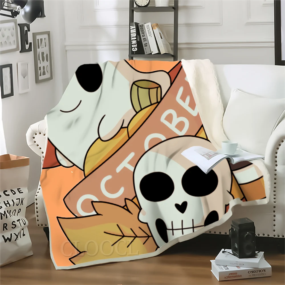 

HX Halloween Blanket Cartoon Skeleton Ghost 3D Printed Blankets for Bed Nap Keep Warm Throw Quilts Halloween Gifts 5 Size