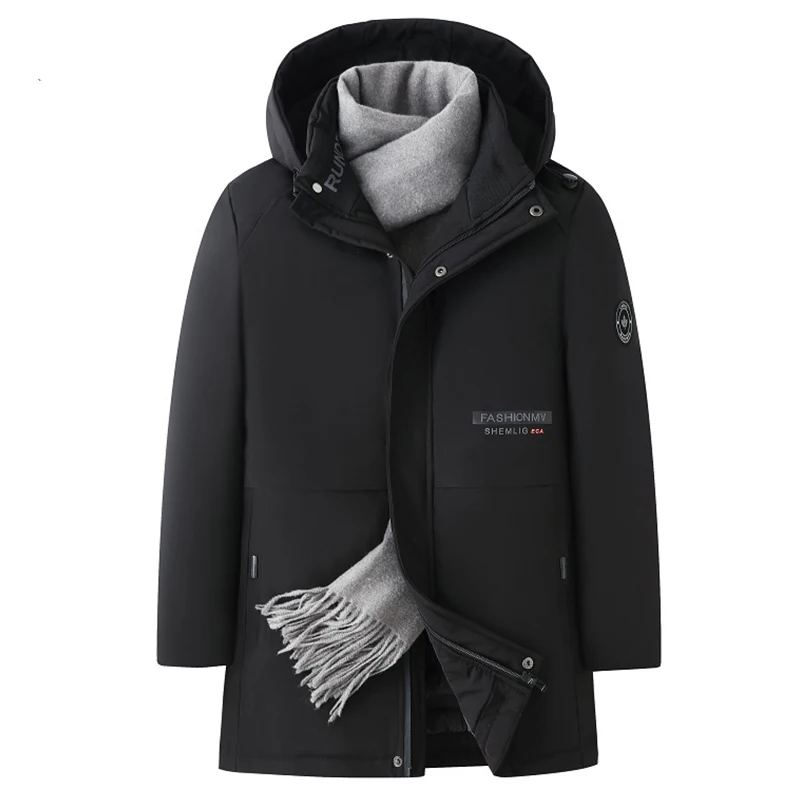 

New Men Winter Fashion Casual Fleece Clothing Windproof Breathable Jacket Coats Male Detachable Hooded Medium Length Jacket