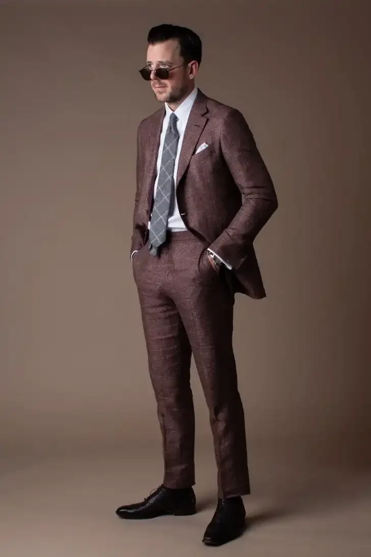 

2024 Fashion Burgundy Summer Linen Elegant Men Suit Smart Casual Slim Fit Blazer High Quality Custom 2 Piece Set Costume Homme