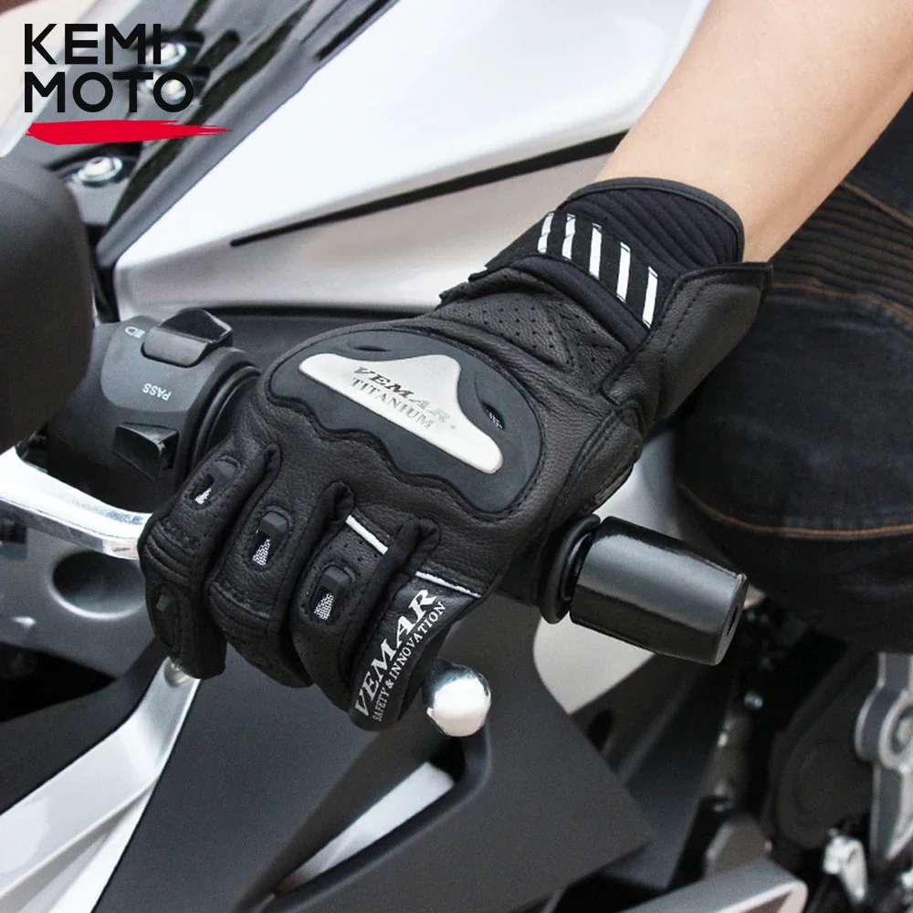 

Leather Men Moto Gloves Retro Motorcycle Gloves Touch Screen Protective Motocross Motorbike Gloves Breathable For Summer