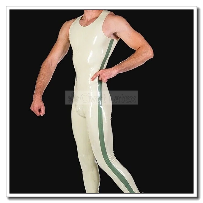 

Civet Latex Catsuit Men's Leotard Sleeveless Crotch Zip No Socks Customized 0.4mm K30