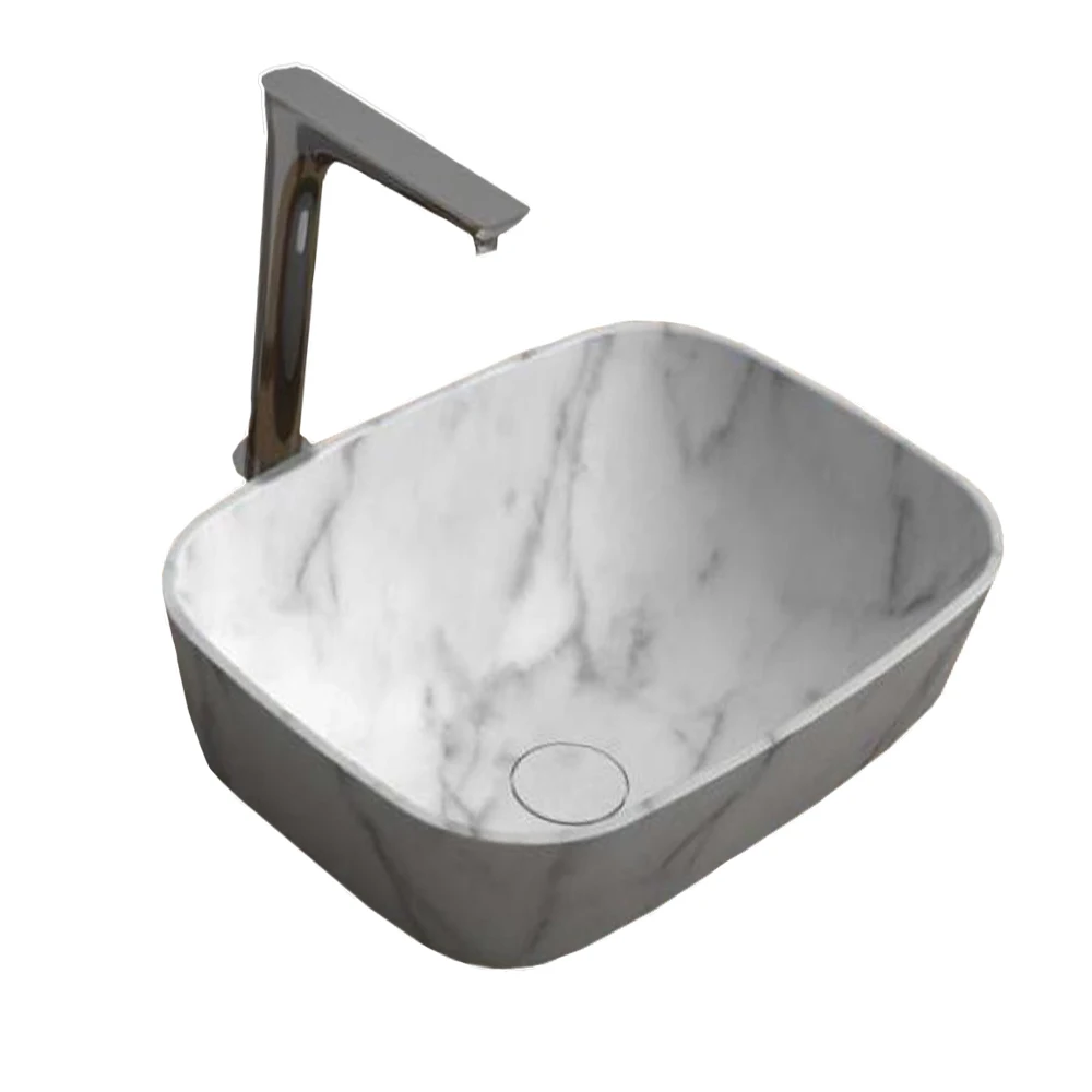 

Bathroom Counter Top Vessel Sink Natural Stone Rectangular Carrara Wash Basin 38586N