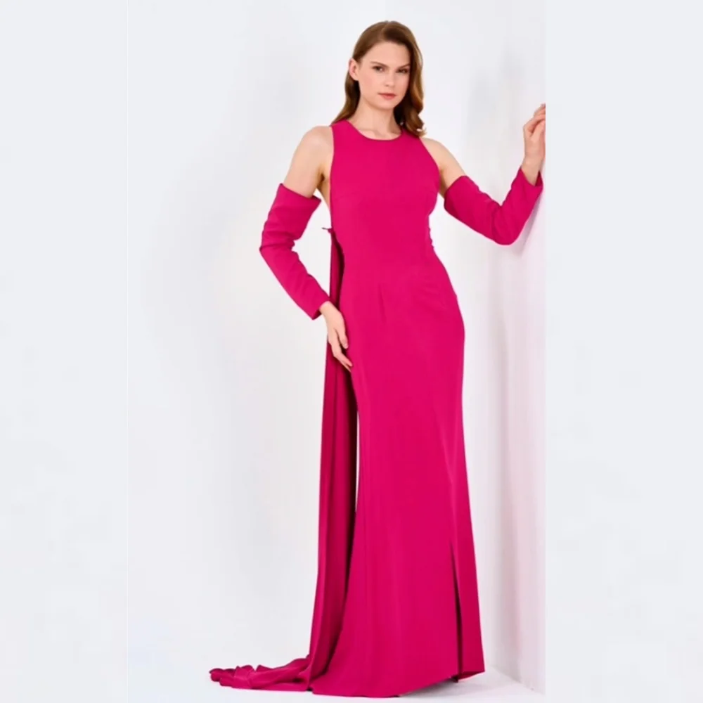 

Evening Prom Dress Saudi Arabia Jersey Draped Pleat Ruched Homecoming Sheath O-Neck Bespoke Occasion Gown Long Dresses