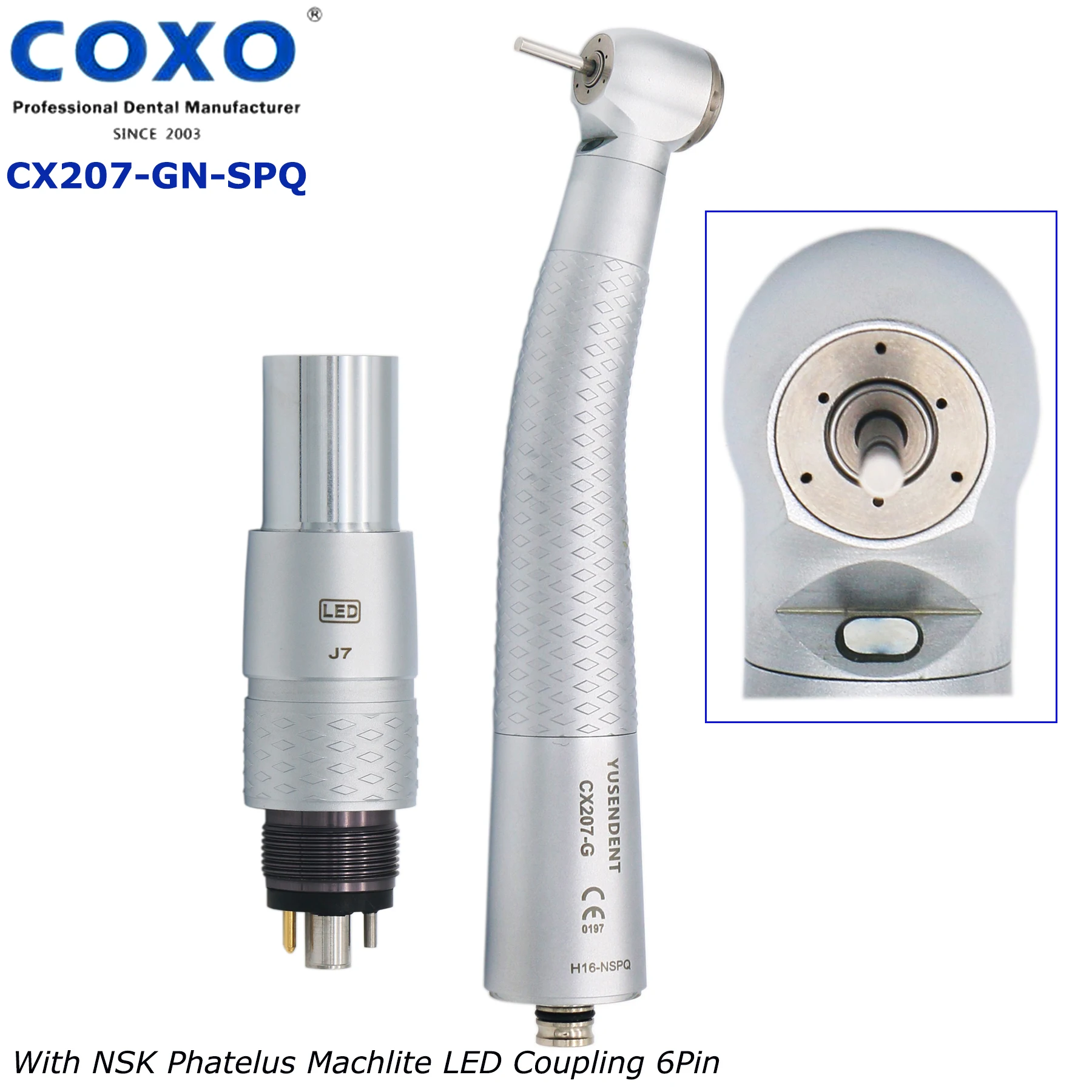 

COXO YUSENDNET Dental High Speed Handpiece LED Fiber Optic Air Turbine 6 Way Spray Push Button For NSK Multiflex Coupler