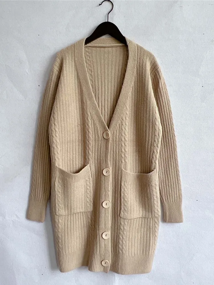 Women Cardigan Sweaters 2022 New Autumn Winter Single Breasted Big Pockets Casual Loose Long Knitted Coat Outerwear Knitwear 
Women Cardigan Sweaters 2022 New Autumn Winter Single Breasted Big Pockets Casual Loose Long Knitted Coat Outerwear Knitwear