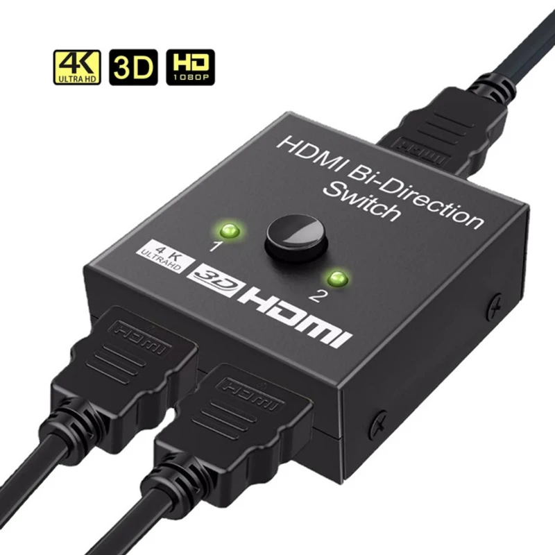 Фото 4K HDMI-совместимый переключатель с 2 портами двунаправленный 1x2 / 2x1 сплиттер порты