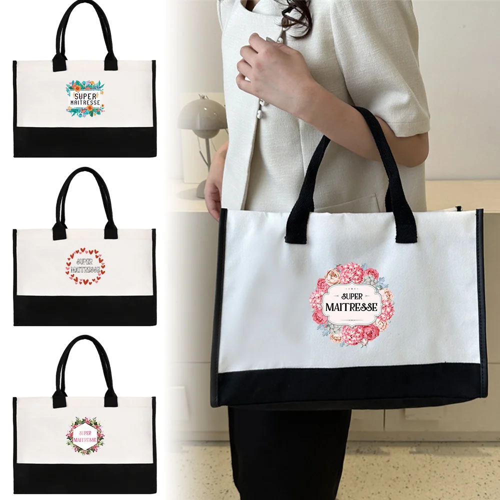 

New Portable Women's Handheld Shopping Bag Reusable and Environmentally Friendly Jute Shopping Maitresse Series Printing Pattern