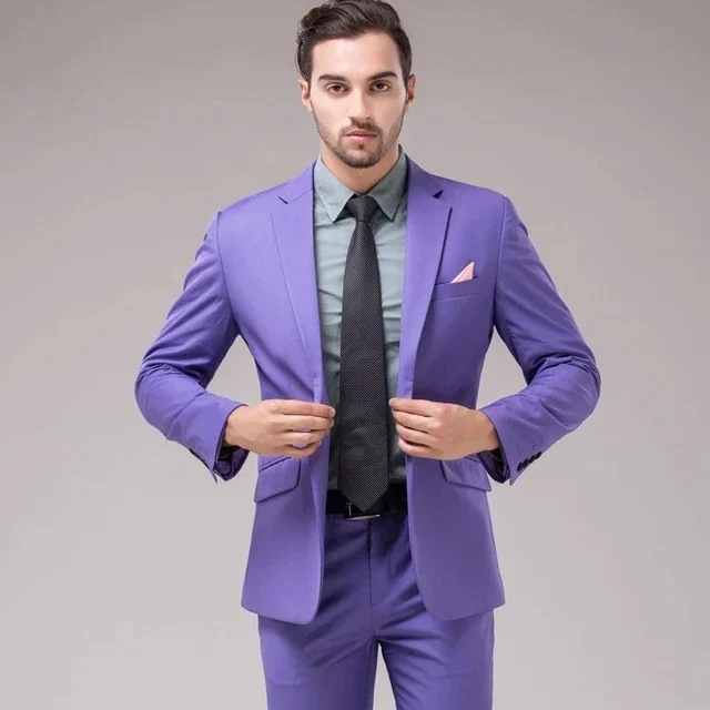 

New Arrival Purple Elegant Men Suit Smart Casual Slim Fit Blazers Hombre Business High Quality Custom 2 Piece Set Costume Homme