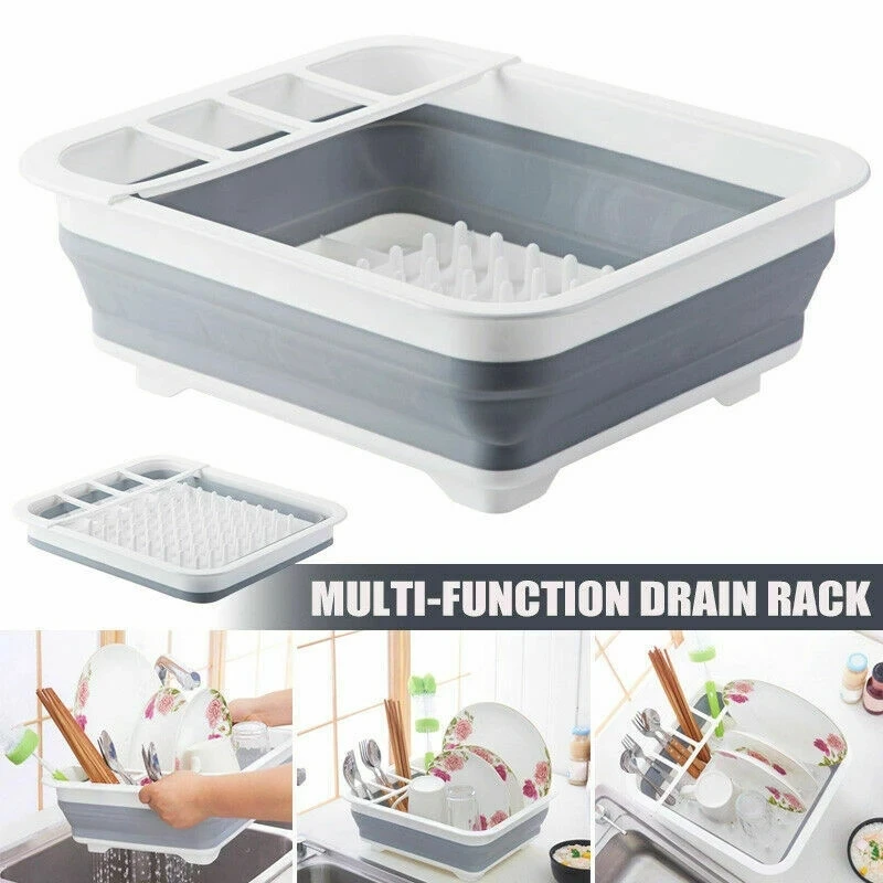 

Foldable dish drying rack and drainage board set, portable dish drain, foldable tableware storage box, suitable for kitchen tabl