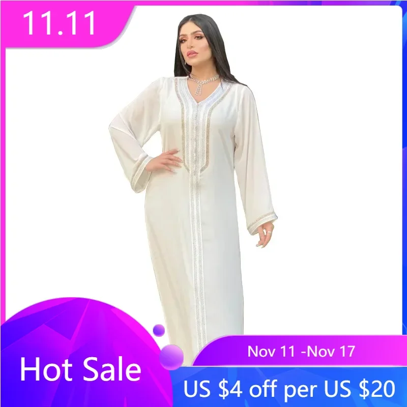 

White Kaftan Dubai Abaya Turkey Muslim Hijab Dress Islam Abayas Dresses For Women Robe Djellaba Caftan Ensemble Femme Musulmane