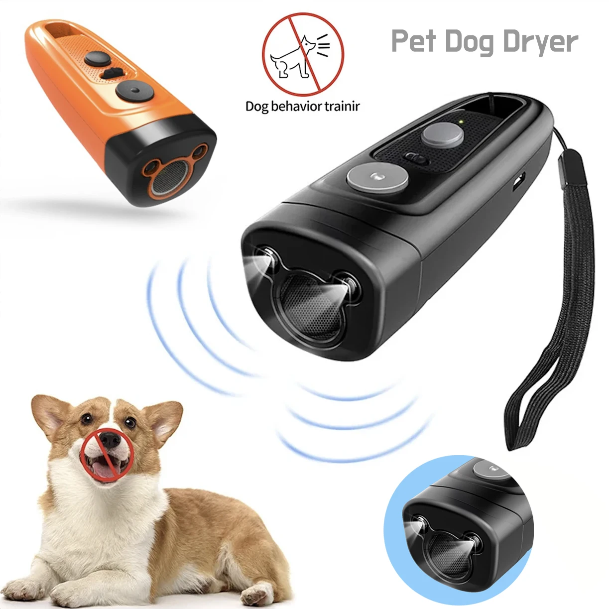

2 in 1 Ultrasonic Dog Repeller with Flashlight Training Aids and Behavior for Dogs Rechargeable Anti-bark Control Puppy Supplies