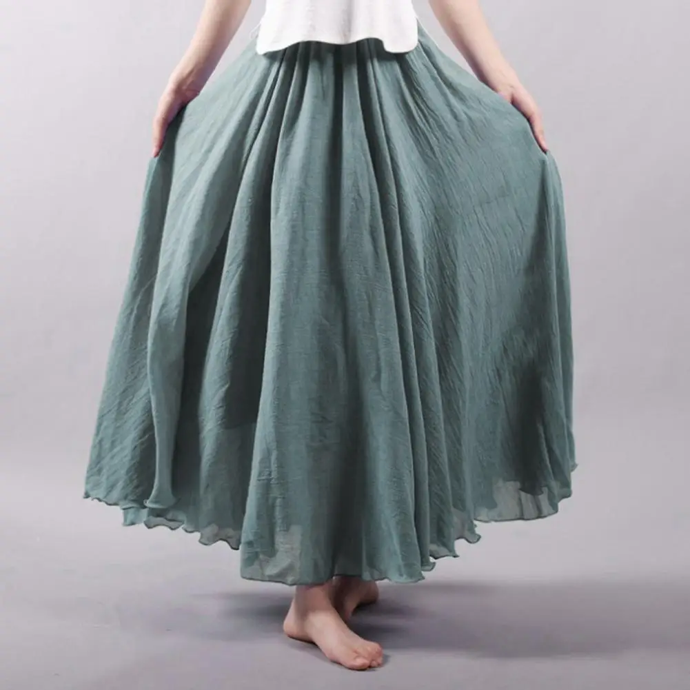 

Женская юбка-макси с эластичным поясом, однотонная трапециевидная юбка в этническом стиле с цветочным подолом, длинная юбка в богемном стиле