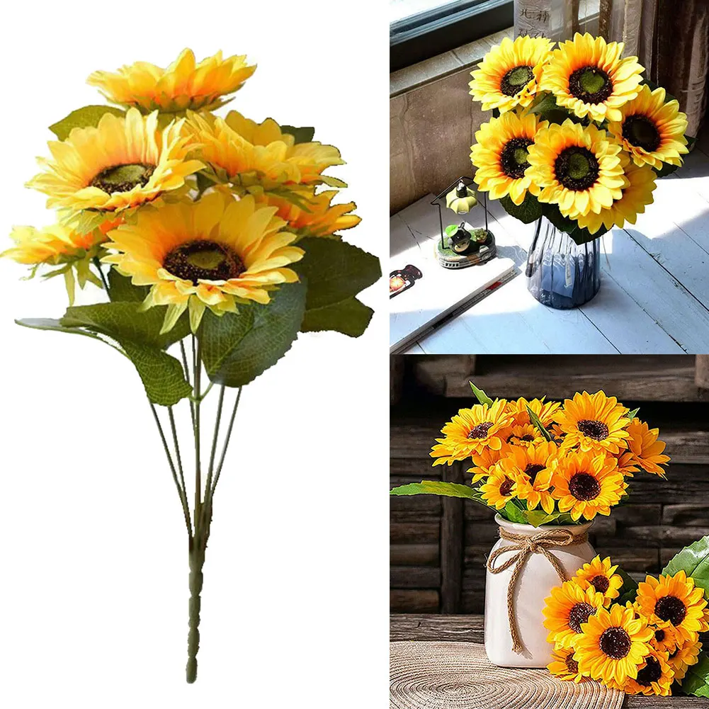 1 Bunch 7 Heads Artificial Sunflowers Fake Flower Bouquet For Garden Balcony Wedding Party Bookstore Cafe Store Desktop Decor
1 Bunch 7 Heads Artificial Sunflowers Fake Flower Bouquet For Garden Balcony Wedding Party Bookstore Cafe Store Desktop Decor